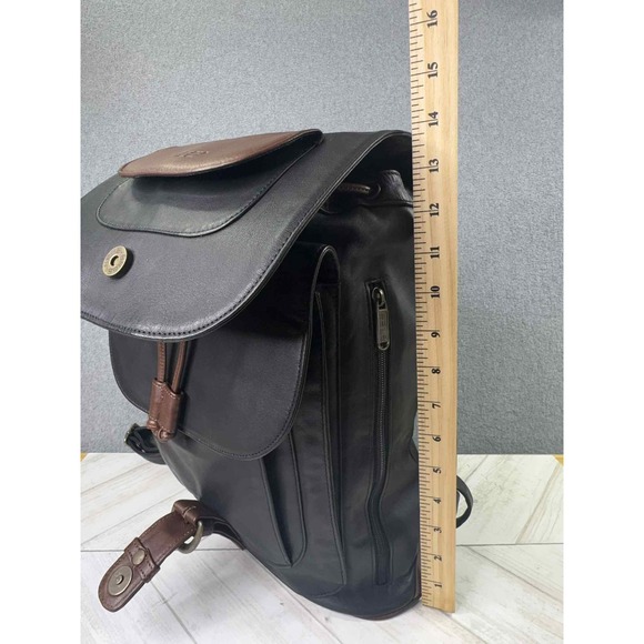BREE Germany Leather Backpack Purse Black Brown Two Tone Drawstring Flap Bag VTG
